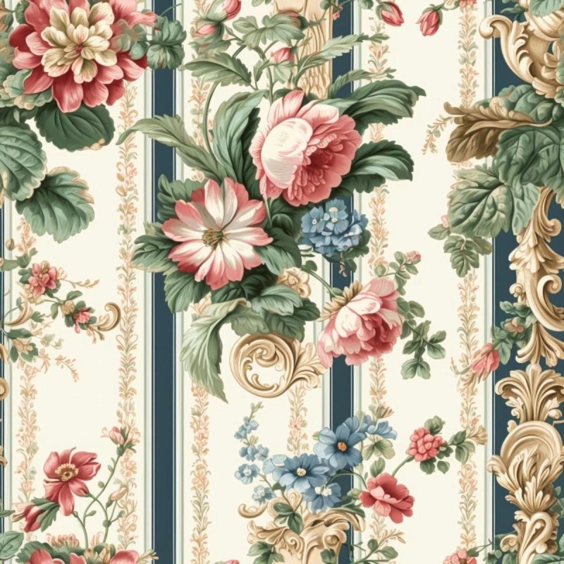 Dolls House Wallpaper Blue Striped Floral Design Dolls House Wallpaper Blue Striped Floral Design