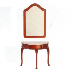 Dolls House Half Moon Console Table & Mirror Walnut Hall Furniture Miniature