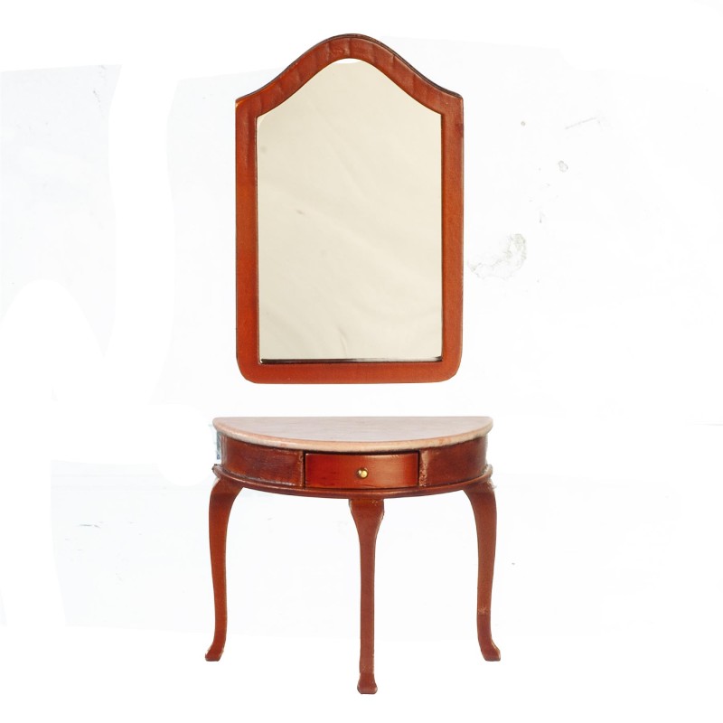 Dolls House Half Moon Console Table & Mirror Walnut Hall Furniture Miniature