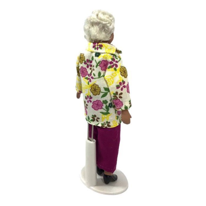 Dolls House Modern Elderly Lady White Hair Grandmother Figure Porcelain People