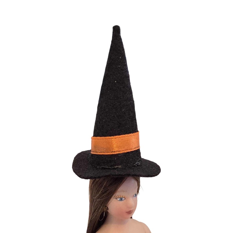 Dolls House Witches Hat Black Pointed with Gold Band Halloween Accessory 1:12