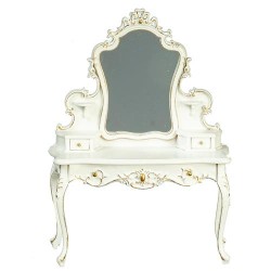 Dolls House Dressing Table White w Gold Trim Handpainted JBM Bedroom Furniture