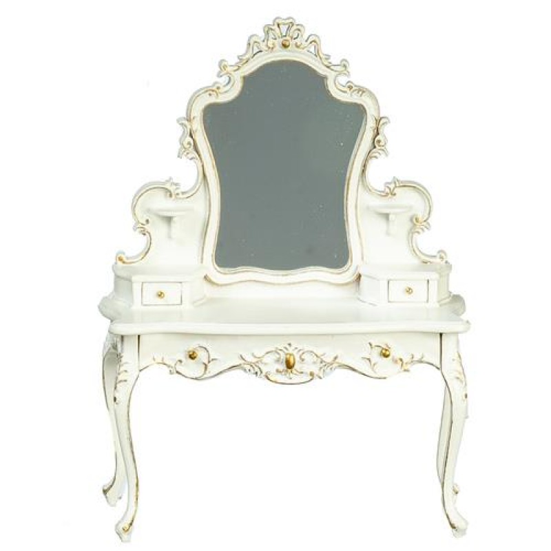 Dolls House Dressing Table White w Gold Trim Handpainted JBM Bedroom Furniture