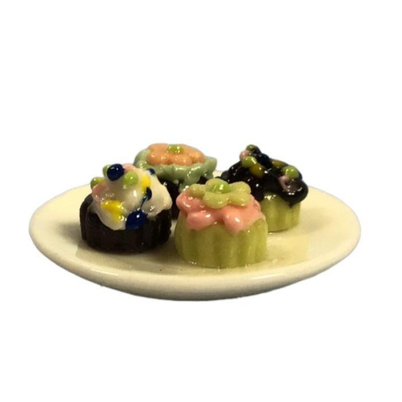 Dolls House Decorated Cupcakes Iced Cake on a Plate Shop Cafe Kitchen Accessory