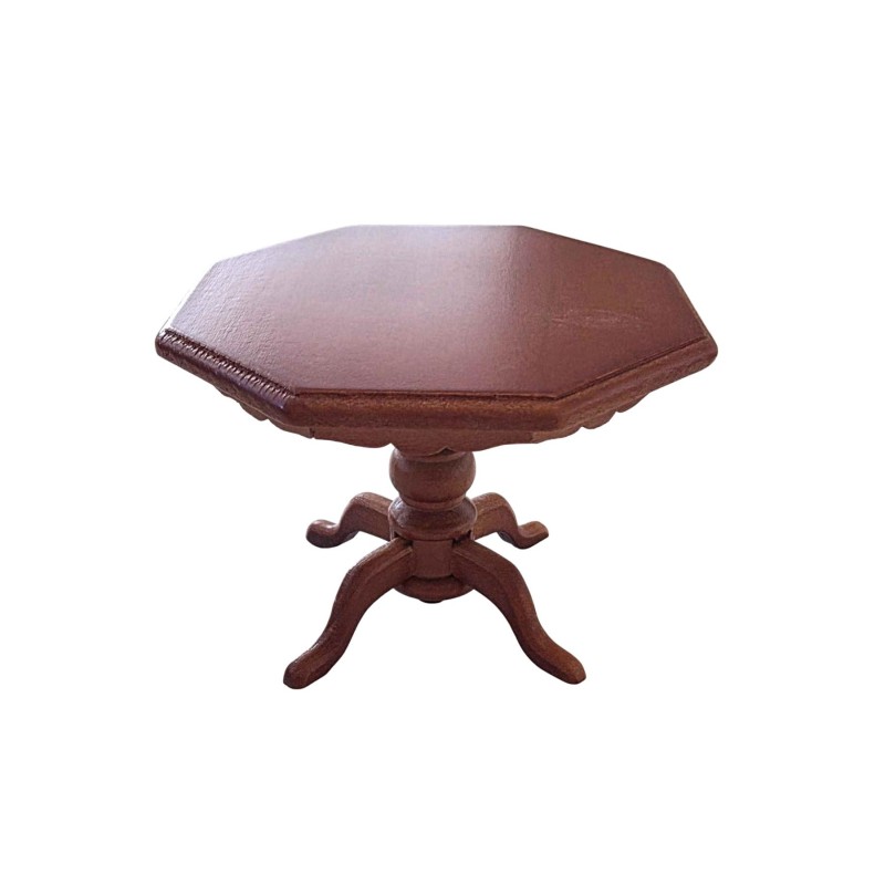 Dolls House Octagonal Table on Pedestal Leg Walnut Dining Room Furniture 1:12