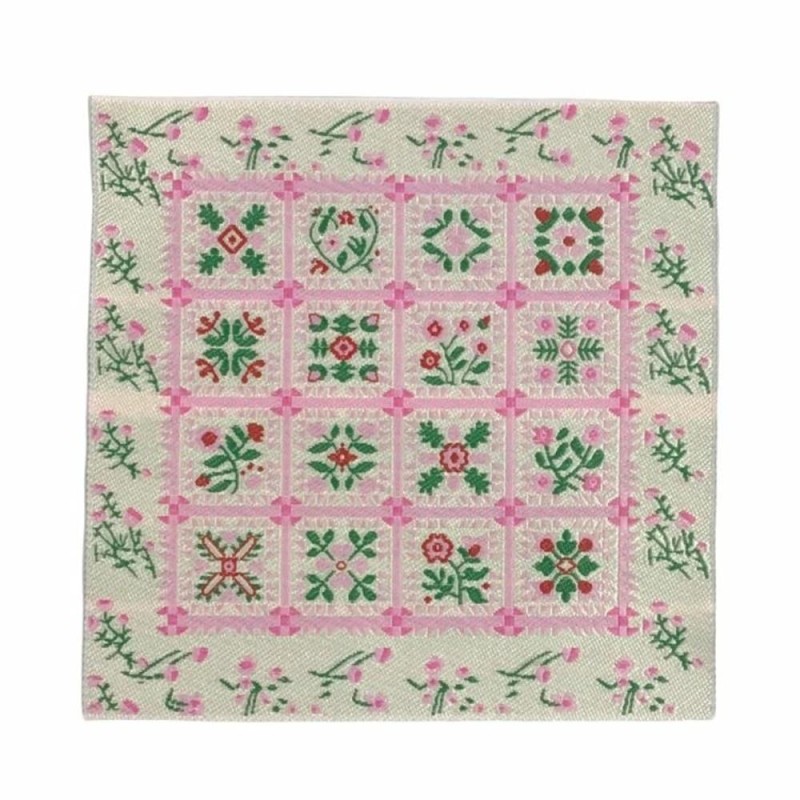 Dolls House Patchwork Rug or Blanket Pink Mat Miniature Accessory 1:12 Scale