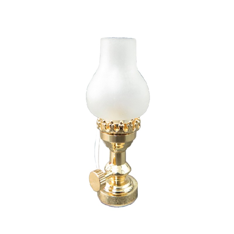 Dolls House Brass Oil Lamp Frosted Shade 12V Miniature Electric Lighting 1:12