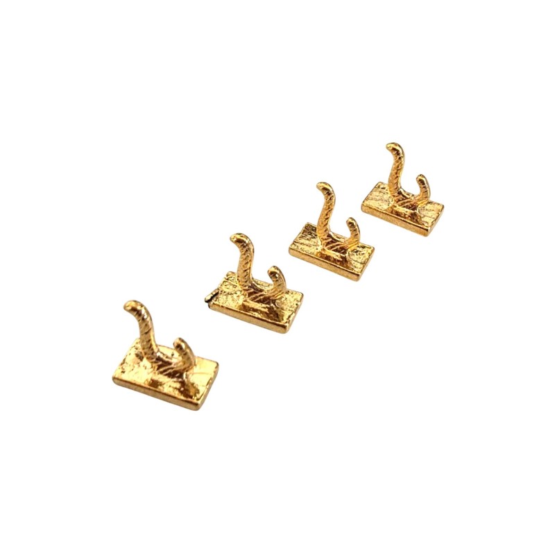 Dolls House 4 Coat Hooks Polished Brass 1:12 Scale Miniature Hardware