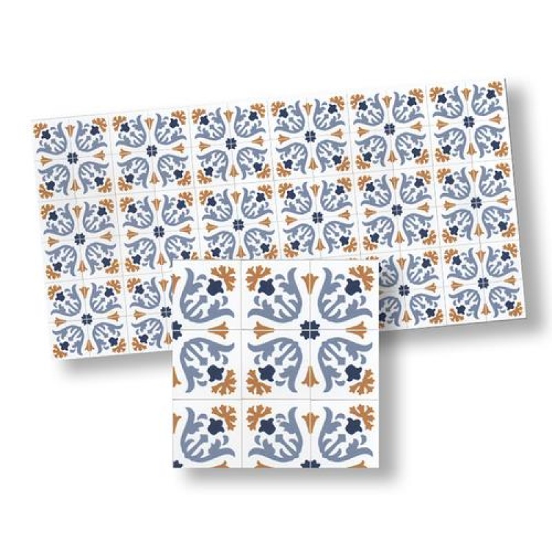 Dolls House Victorian Mosaic Floor Tile Sheet Blue Tan White Miniature Flooring