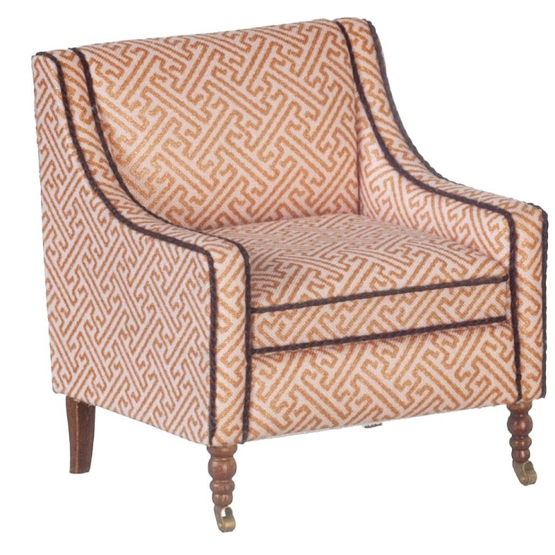 Dolls House Armchair Pink Accent Fireside Chair Walnut JBM Living Room Furniture