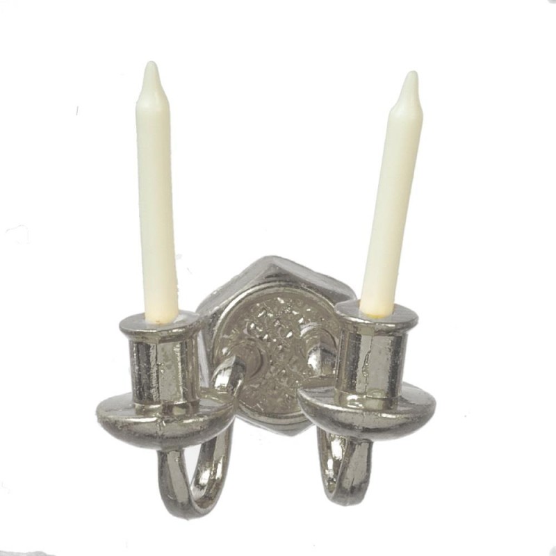 Dolls House 2 Candle Wall Sconce Miniature Silver Accessory 1:12 Scale