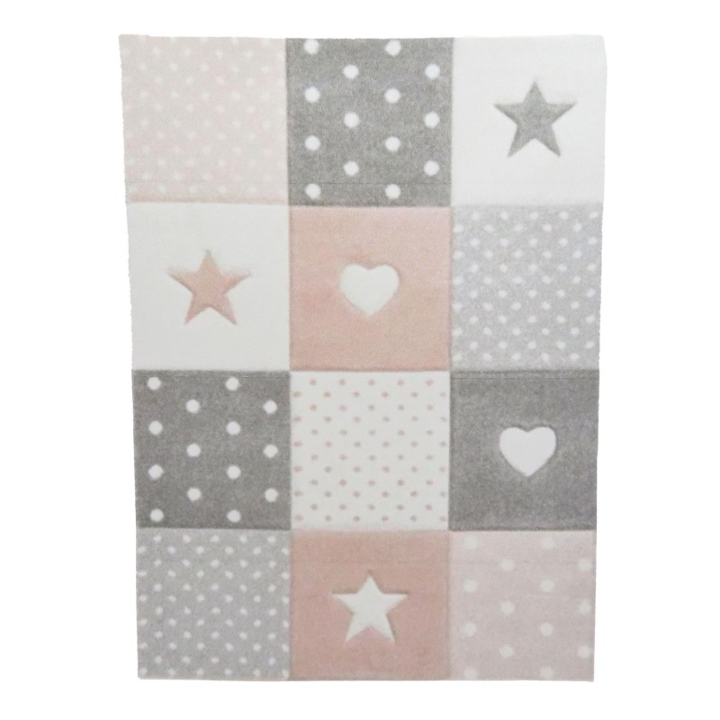 Dolls House Rug Pink Grey Hearts & Stars Modern Nursery Accessory Printed Card