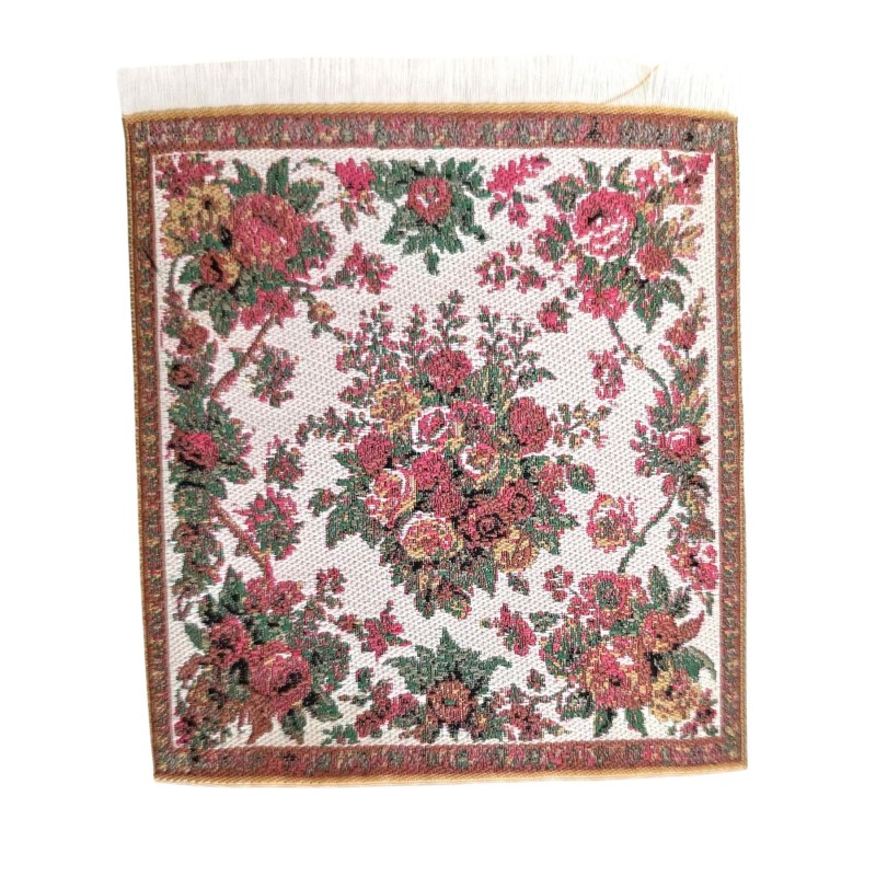 Dolls House French Floral Rug Woven Red Jacquard Design Floor Accessory Small