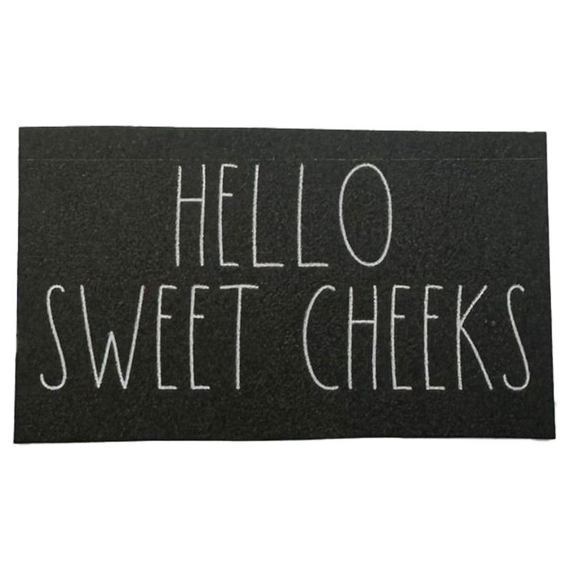 Dolls House Bath Mat "Hello Sweet Cheeks" Black White Bathroom Rug Printed Card
