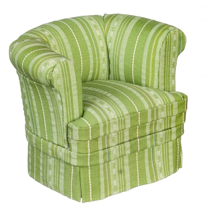 Dolls House Armchair Green Striped Tub Chair JBM Miniature Living Room Furniture