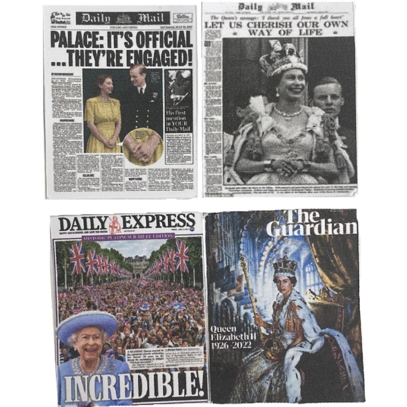 Dolls House Queen Elizabeth II Royal Headline Newspapers Posters 1:12 Accessory