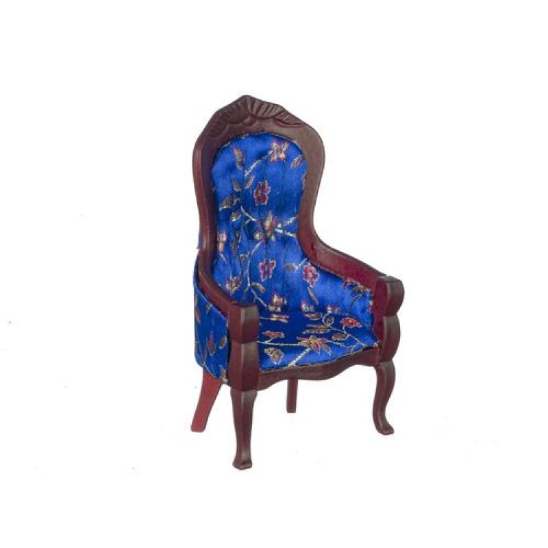 Dolls House Gents Chair Victorian Mahogany Royal Blue Living Room Furniture