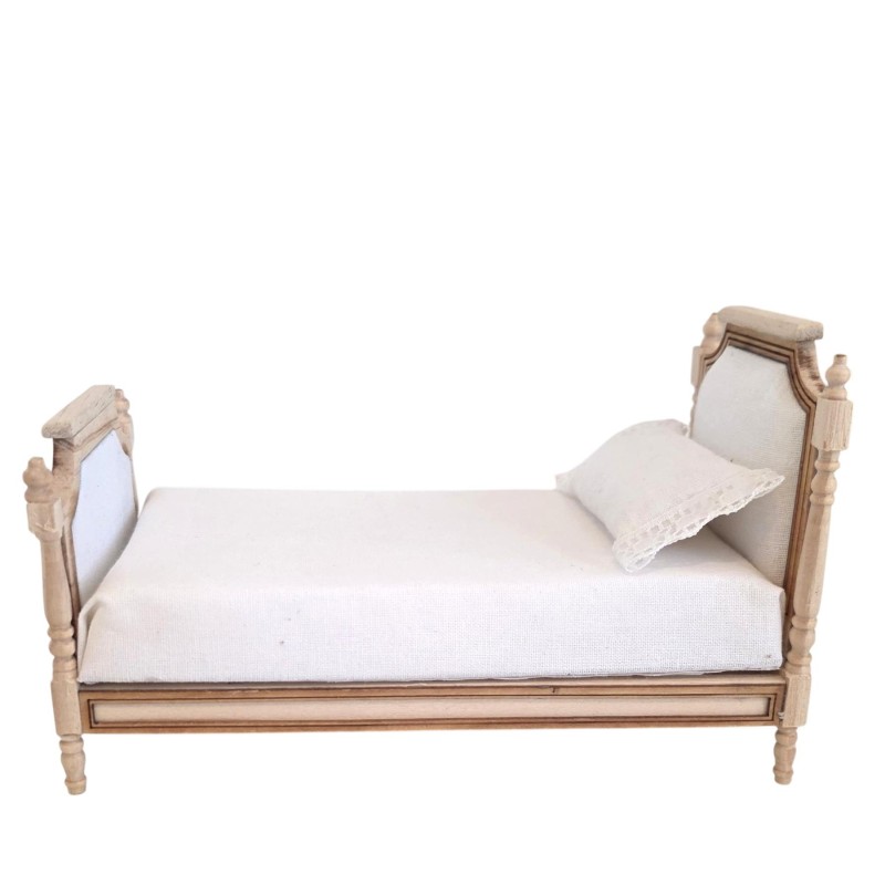 Dolls House Single Bed Unfinished Bare Wood Upholstered Head & Footboard Dolls House Single Bed Unfinished Bare Wood Upholstered Head & Footboard