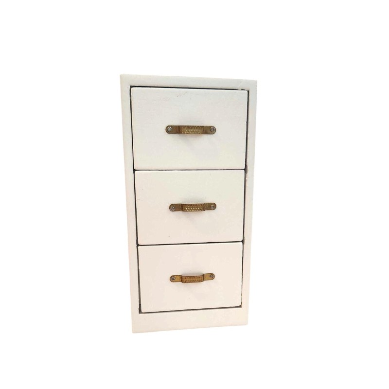 Dolls House Filing Cabinet White Wood 3 Drawer Modern Miniature Office Furniture