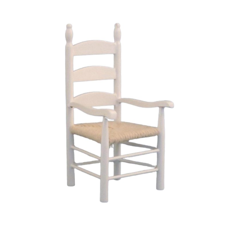Dolls Houses Ladderback Chair Woven Seat Carver White Kitchen Dining Furniture