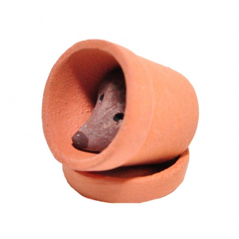 Dolls House Hedgehog in Terracotta Clay Plant Pot Outdoor Garden Pet Accessory