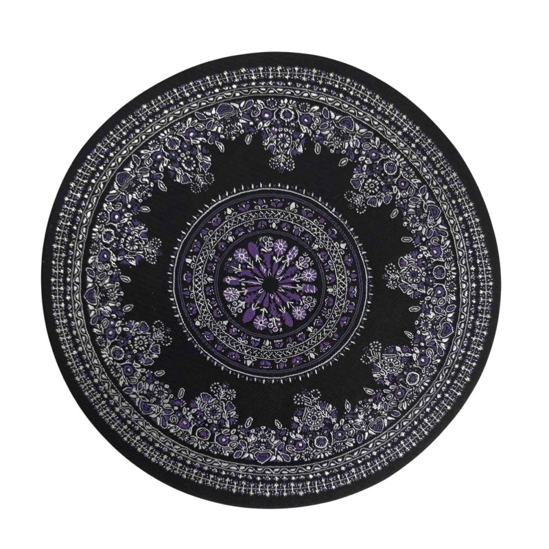 Dolls House Round Area Rug Circular Carpet Purple & Black Mandala Design Lge Dolls House Round Area Rug Circular Carpet Purple & Black Mandala Design Lge