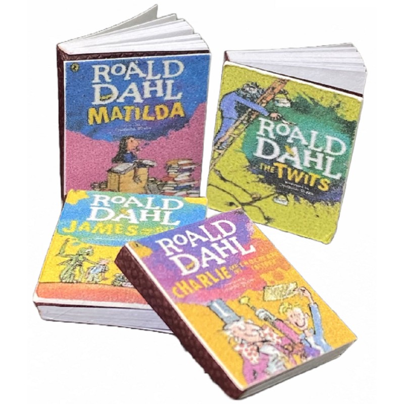 Dolls House Roald Dahl Children Book Cover Set 1:12 Bookcase Study Accessory