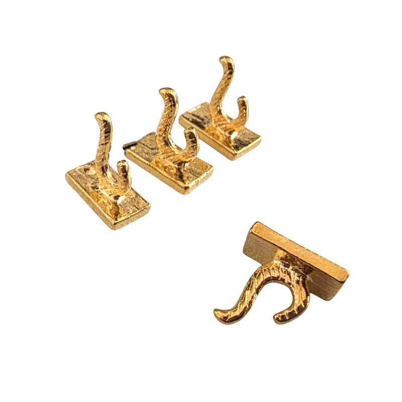 Dolls House 4 Coat Hooks Polished Brass 1:12 Scale Miniature Hardware