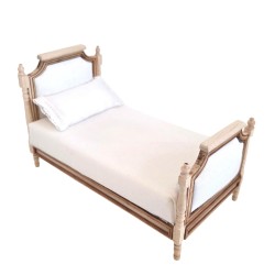 Dolls House Single Bed Unfinished Bare Wood Upholstered Head & Footboard Dolls House Single Bed Unfinished Bare Wood Upholstered Head & Footboard