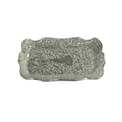 Small Silver Tray Patterned Metal Dolls House Miniature Accessory 1:12 Scale