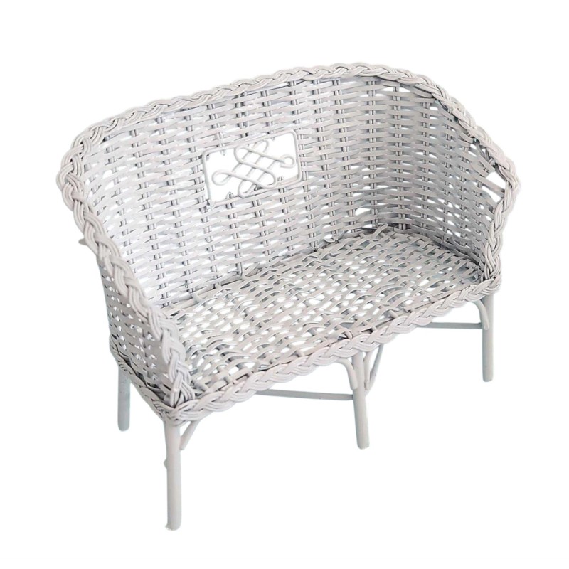 Dolls House Ratan Sofa White Metal Conservatory Garden Living Room Furniture