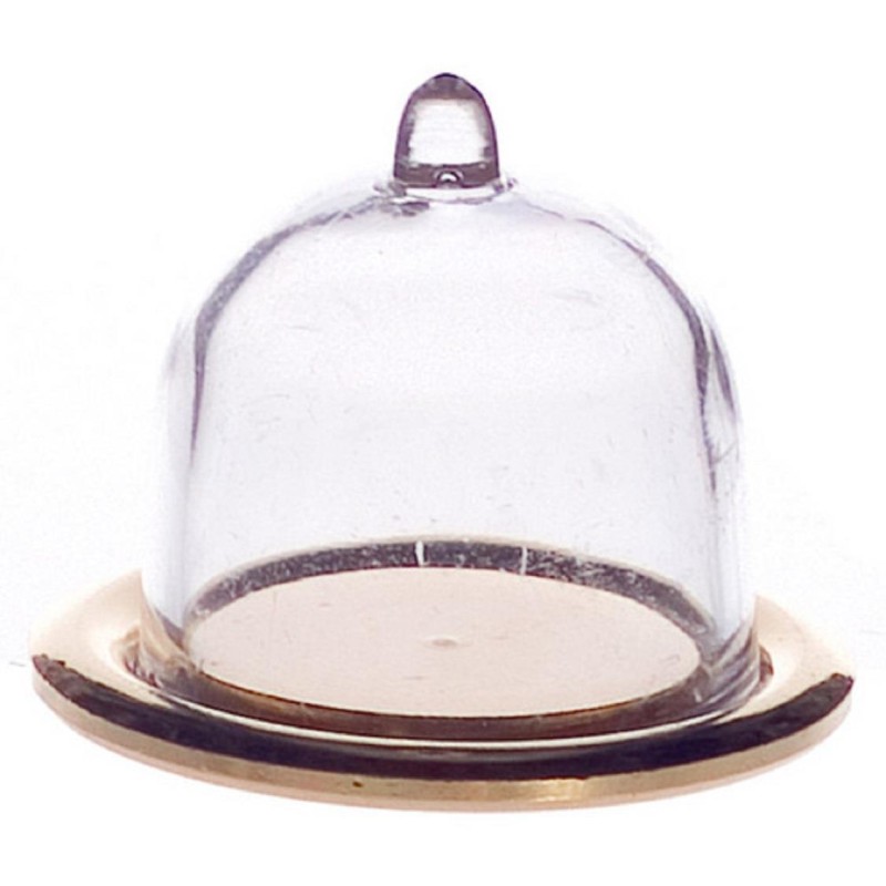 Dolls House Cheese or Cake Dome on Gold Tray Dining Kitchen Shop Store Accessory