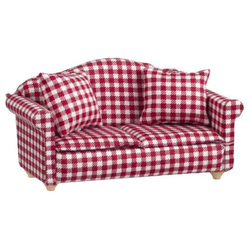 Dolls House Red Gingham 2 Seater Sofa Loveseat & Cushions Living Room Furniture