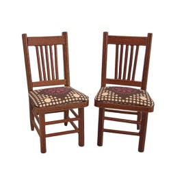 Dolls House 2 Side Chairs Slat Back Walnut Dining Room Furniture Wooden 1:12