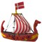 Dolls House Red Striped Drakkar Longship Viking Sail Boat Ornament Accessory