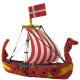 Dolls House Red Striped Drakkar Longship Viking Sail Boat Ornament Accessory