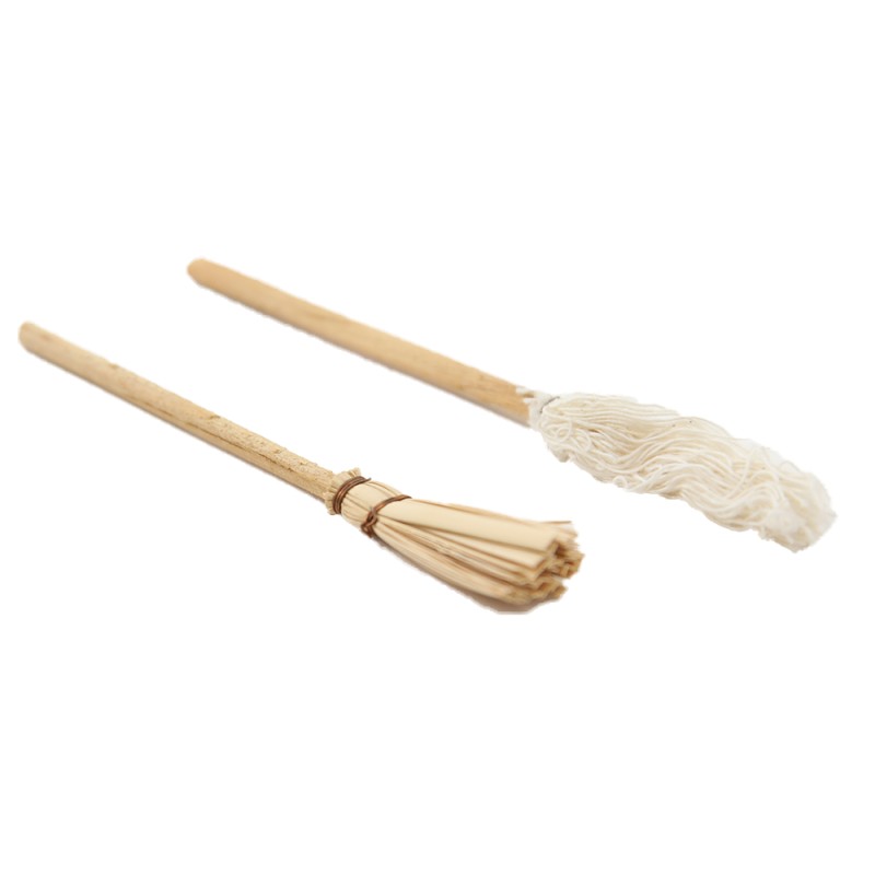 Dolls House Besom Broom Brush & Mop Pioneer Cabin Kitchen Cleaning Accessory