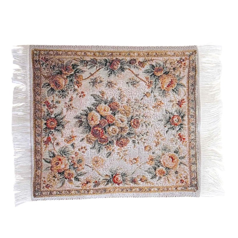 Dolls House French Floral Rug Apricot Jacquard Design Floor Accessory Small