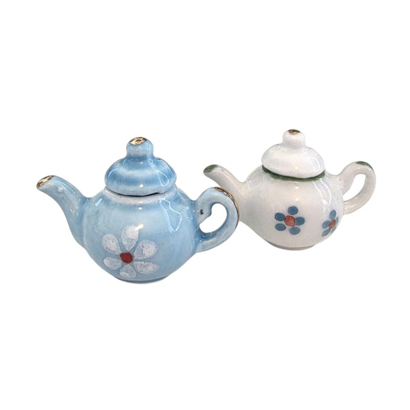 Dolls House Teapots Modern Flower Design Miniature 1:12 Kitchen Accessory PK 2