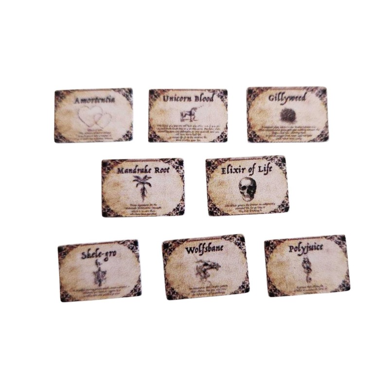 Dolls House Witches Potion Labels Magical Elixir Brew Signs Halloween Accessory