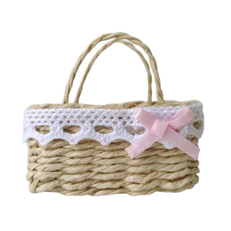 Dolls House Empty Basket with Handles Wicker Storage 1:12 Scale Accessory
