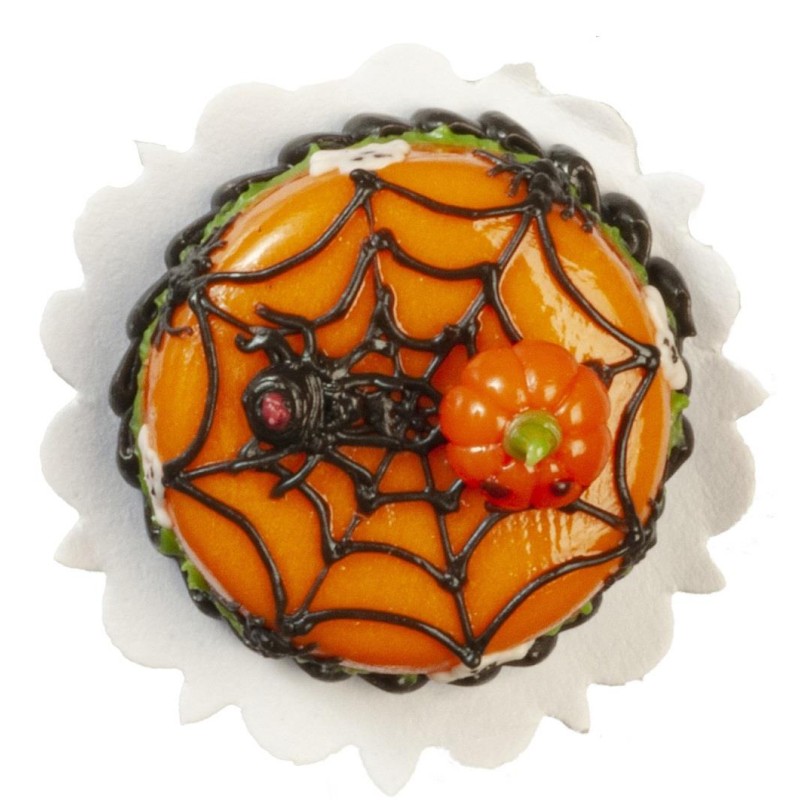 Dolls House Orange Spiderweb Halloween Cake Celebration Shop Store Accessory