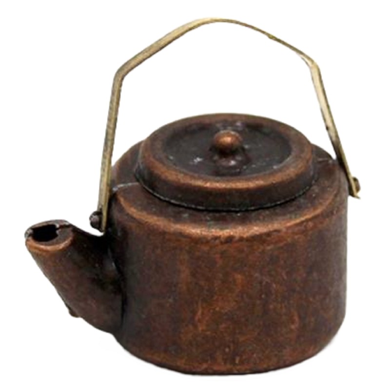 Dolls House Teapot Aged Copper Kettle Kitchen Stove Range Camp Fire Accessory