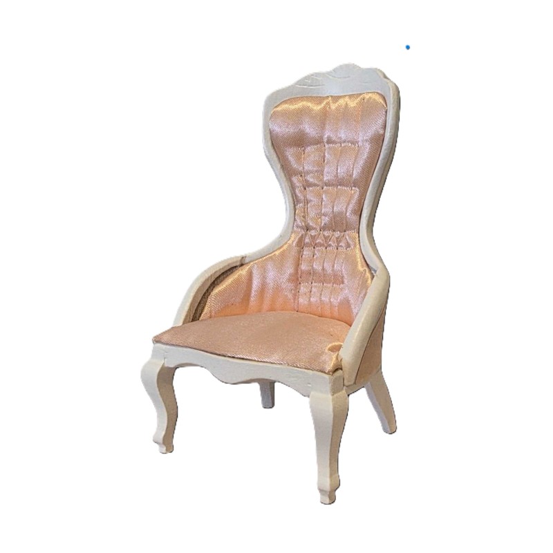 Dolls House Ladies Chair Shell-Pink & White Wood Bedroom Living Room Furniture