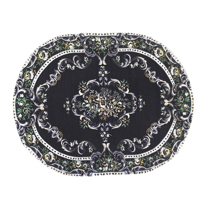 Dolls House Oval Rug Traditional Black Floral Miniature Carpet Large Dolls House Oval Rug Traditional Black Floral Miniature Carpet Large