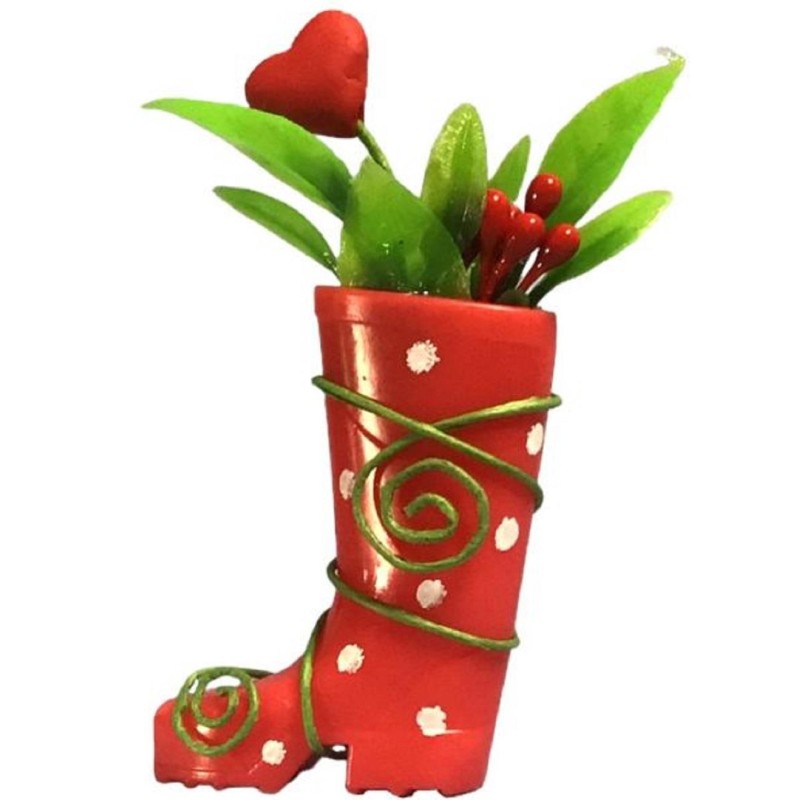 Dolls House Red Wellington Boot & Valentine Flowers Garden Outdoor Accessory