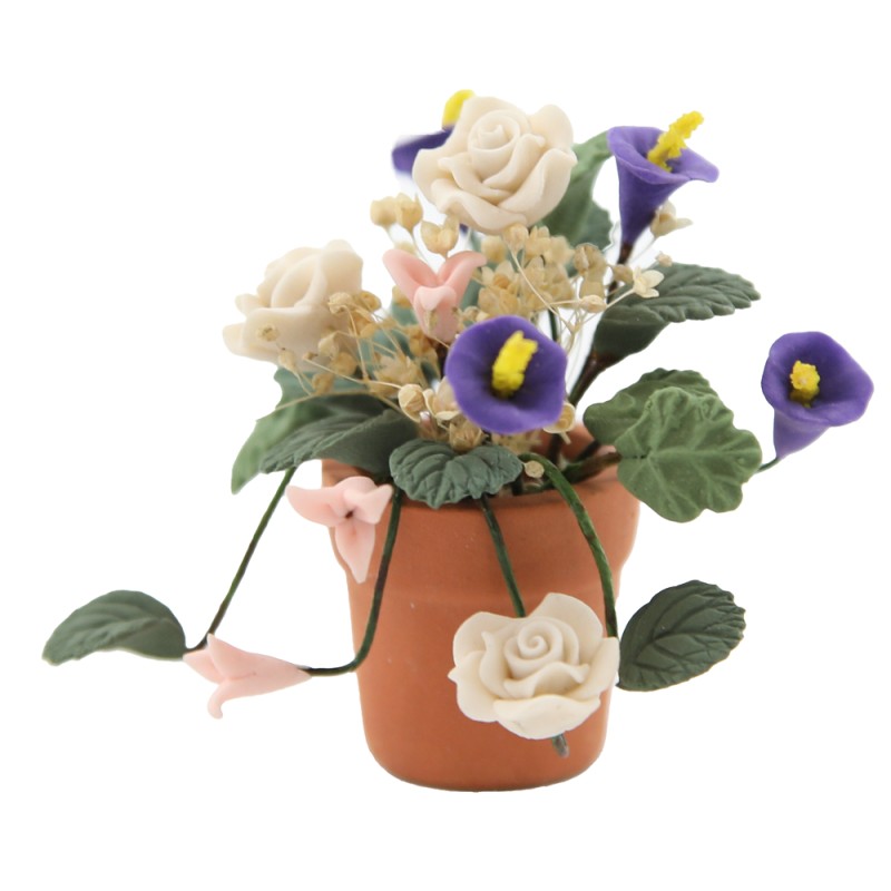 Dolls House White Trailing Flowers in Terracotta Plant Pot 1:12 Garden Accessory