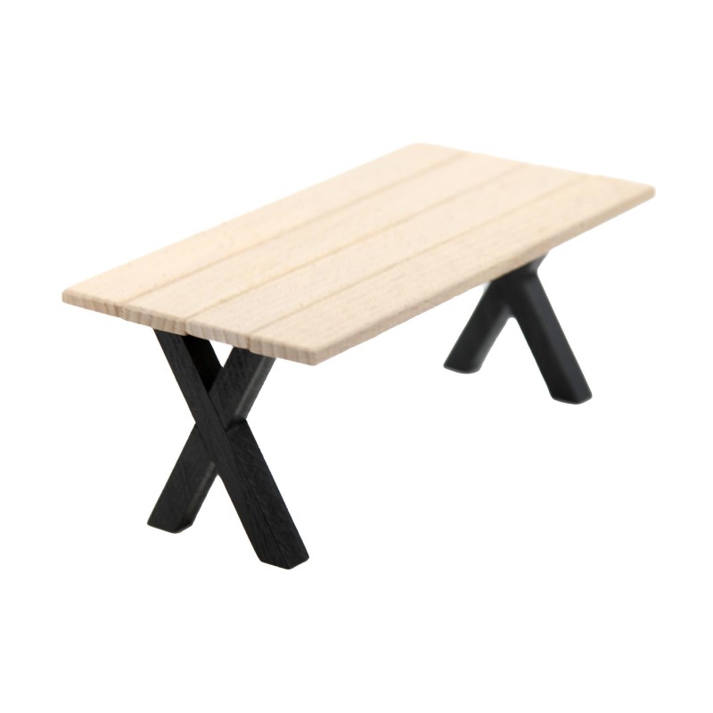 Dolls House Wooden Table with Black Legs Miniature Modern Dining Furniture