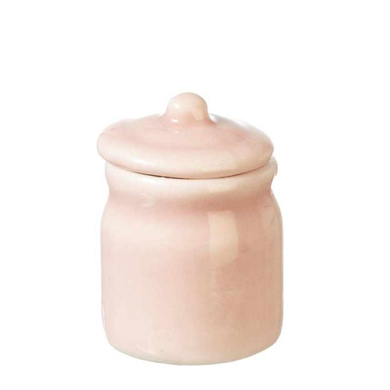 Dolls House Pink Jar with Lid Ceramic Canister Food Storage Kitchen Accessory