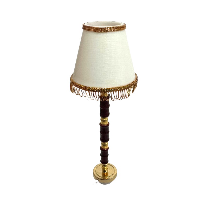 Dolls House Standard Lamp Gold Fringed White Shade 12V Electric Floor Light 1:12